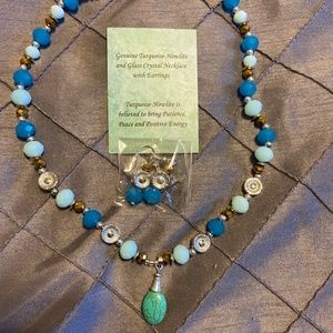 Turquoise-Howlite and Crystal Necklace with Earrings